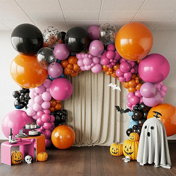 Halloween Balloons Set,12 Inch Halloween Orange Black Purple Retro Balloon, Bat Confetti Latex Ballons for Halloweenday BOO Party Decorations, Birthday,Baby Shower Supply