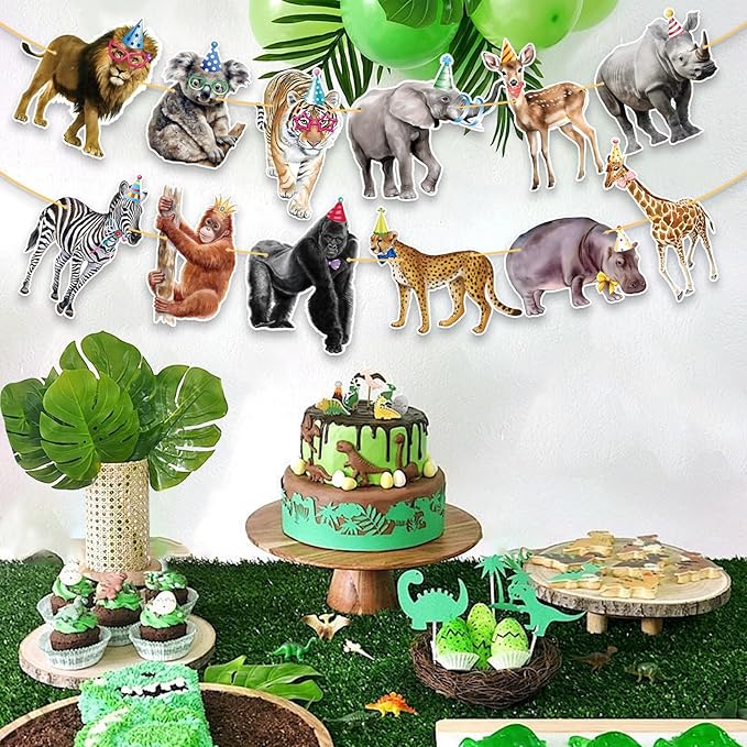 Safari Animals Happy Birthday Banner Jungle Theme Decor Party Decorations Party Supplies Birthday Decor Decorations for Women Men Baby Showre Zoo Garland