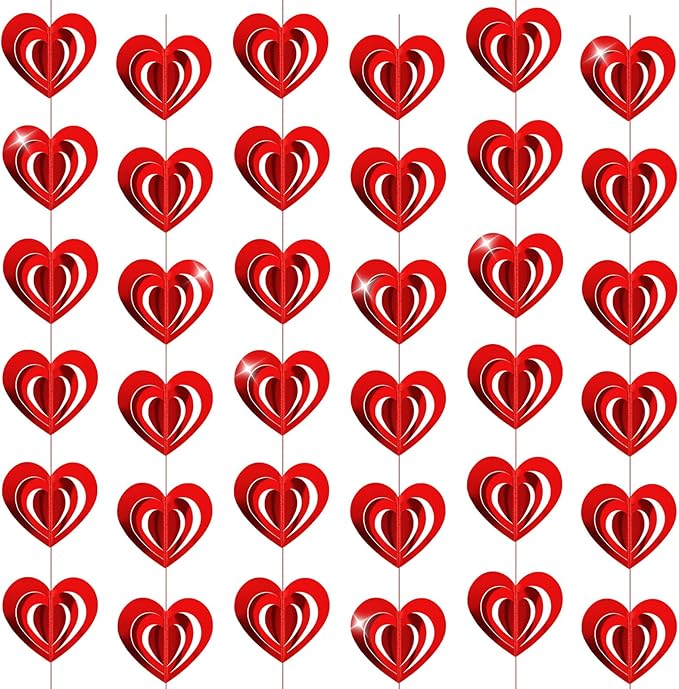MARFOREVER 41 Ft 3D Red Heart Paper Garland, Pre-Strung 5 Pack Valentines Decorations Heart Shape Banner Valentine Hanging Streamers for Valentine's Day Wedding Engagement Bridal Shower Party Decor