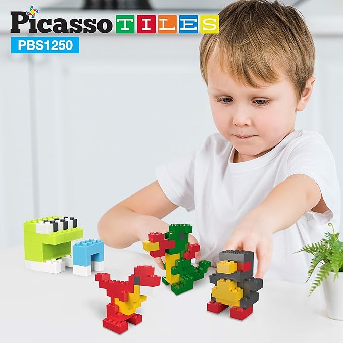 PicassoTiles 1250 PCs Educational Building Block Bricks Tile Set Creative Shapes to Enhance Imaginative Play Unique Set to Characters Learning STEM Toys Washable for Learning Education Ages 3+ PBS1250