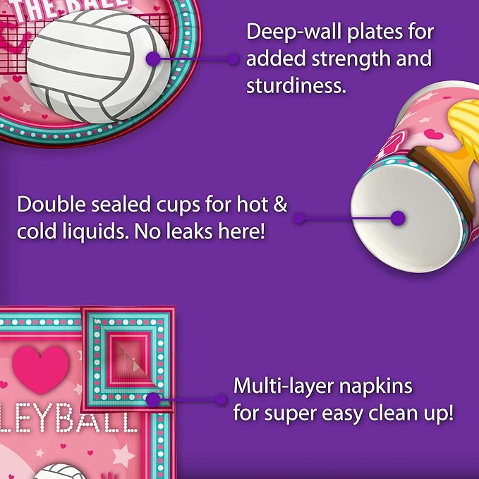 I love Volleyball Birthday Party Supplies Set Plates Napkins Cups Tableware Kit for 16