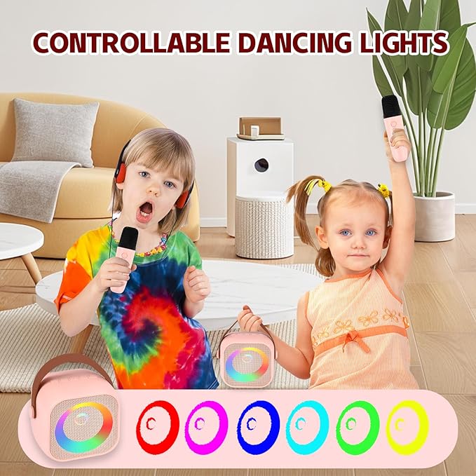 Mini Karaoke Machine for Kids Adults, Christmas Birthday Gift for Girls Age 3-12, Portable Bluetooth Karaoke Speaker with 2 Wireless Microphone, Girls Toys for 4, 5, 6, 7, 8, 9, 10, 11, 12+ Years Old