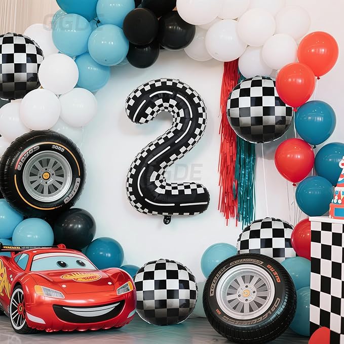 40 Inch Checkered Racetrack Number Balloon 2 Black and White Race Car Balloon Bundle Blue Black Race Car Latex Balloon Boy Two Fast Race Car 2nd Birthday Race Car Theme Party Decor Supplies 21 Pcs Kit