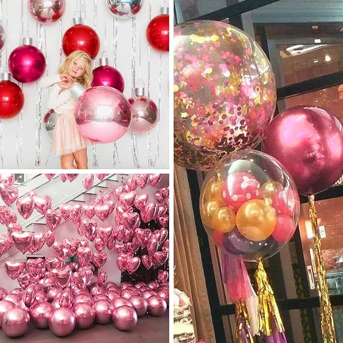 PartyWoo Pearl Pink Foil Balloons 20pcs Different Sizes Pack of 22 15 10 Inch Large Round Foil 4D Inflatable Mirror Ball Mylar Balloons for Baby Shower Birthday Gender Reveal Party Decorations