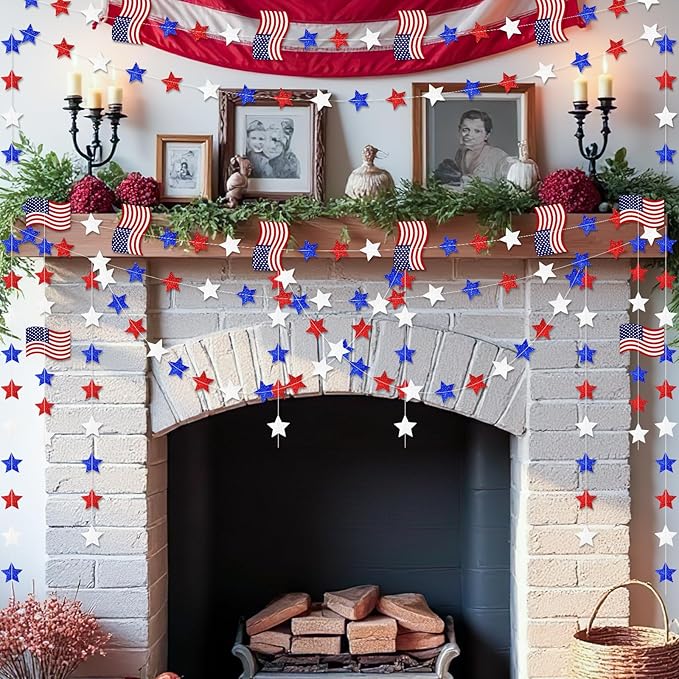 MARFOREVER 4th of July Decorations, 41Ft 5 Pcs Red White and Blue Decorations Pre-Strung Patriotic Star Garland Banner for American Independence Labor Veterans Memorial Day Party Decorations Supplies