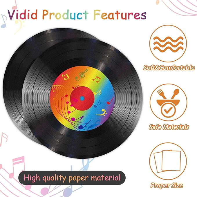 100 Pcs Vinyl Record Themed Napkins 50's Theme Party Decorations for 1950's Music Birthday Rock Party Supplies Back to 50s Rock Paper Napkins Music Roll Favors Throwback Retro