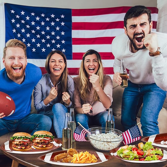 QZYL 50 PCS Football Plates, Football Party Plates, Football Shaped Disposable Paper Plates, Touchdown Party Plates, Football Party Supplies for Football Decorations Sports Birthday Decoration