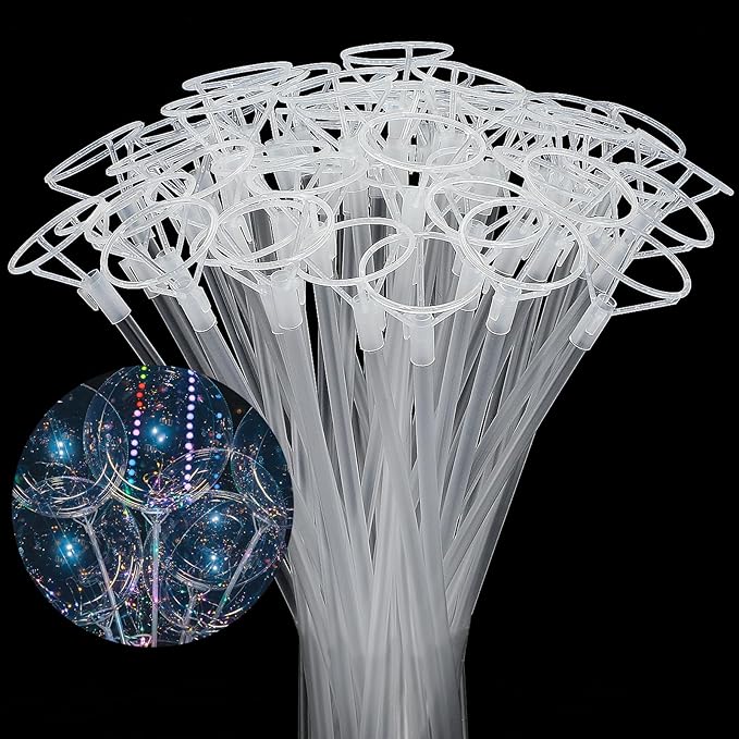 50 Pieces Clear Balloon Holder Long Clear Balloon Sticks Reusable Stand with Cups for Bobo Birthday and Wedding Party Supplies