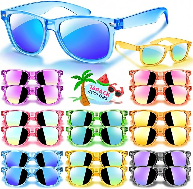 Kids Sunglasses Bulk Party Favors, Boys Girls Easter Gifts Sunglasses for Kids Age 3-8, Birthday Goodie Bags Stuffers for Pool Beach Party Supplies, End of the Year Gifts for Students - 16PCS