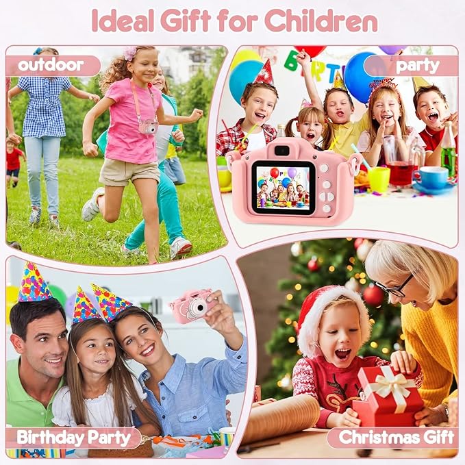 Kids Camera, 2 Lens Selfie Camera for Kids, HD Video Digital Camera for Girls, 3 4 5 6 7 8 9 Year Old Girl Christmas Birthday Gifts,Toddler Camera Toys with 32GB Card Pink
