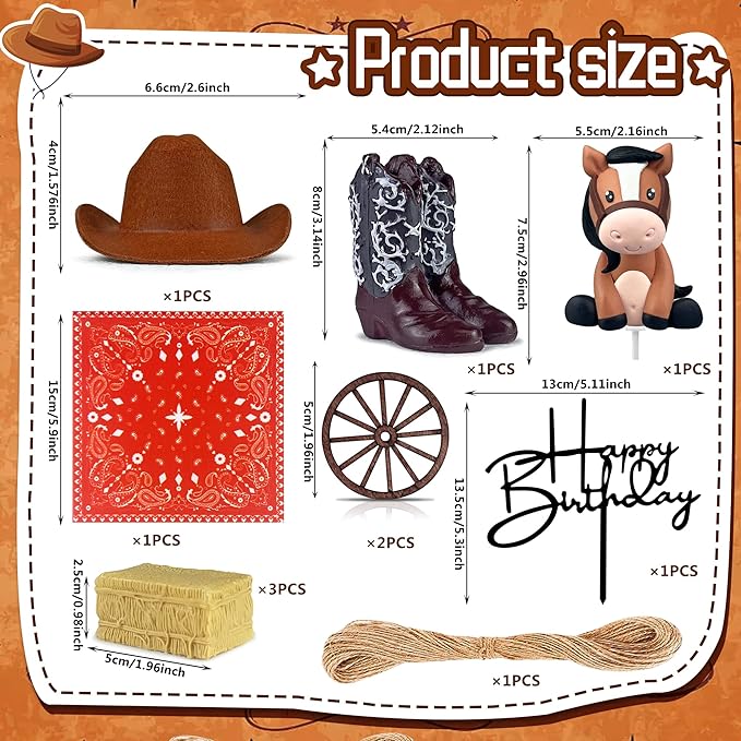 Cowboy Cake Decorations Cowboy Hat and Boot Cake Toppers Western Cowboy Cowgirl Birthday Baby Shower for Western Theme Party Favors Supplies (Brown)