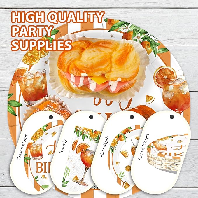 96 Pcs Spritz Birthday Party Decorations Just a Spritz Older Paper Plates and Napkins Orange Citrus Tableware Set for Boys Girls Birthday Cocktail Party Supplies