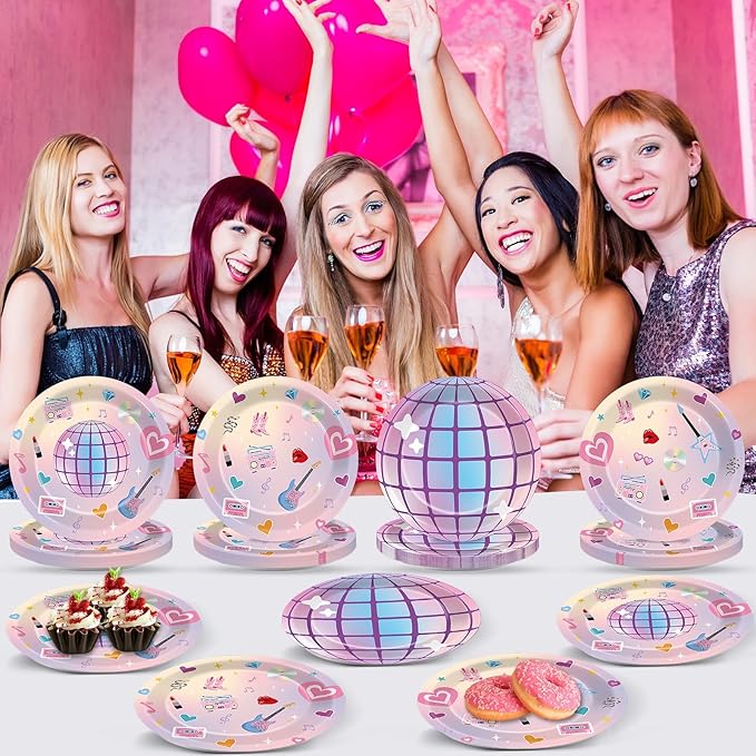 48Pcs Music Star Party Plates Popular Singer Birthday Party Decoration Disposable Music Lover Dessert Plates Paper Dinnerware Set for Girls Women Concert Bachelorette Party Supplies