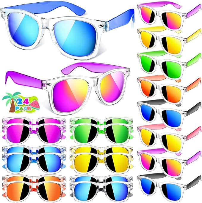 Joycover Kids Sunglasses Party Favors, Translucent Toddler Sunglasses Bulk for Boys Girls, Goodie Bags Stuffers for Kids Classroom, Pool Beach Easter Party Favors Graduation Birthday Gifts - 24 Packs