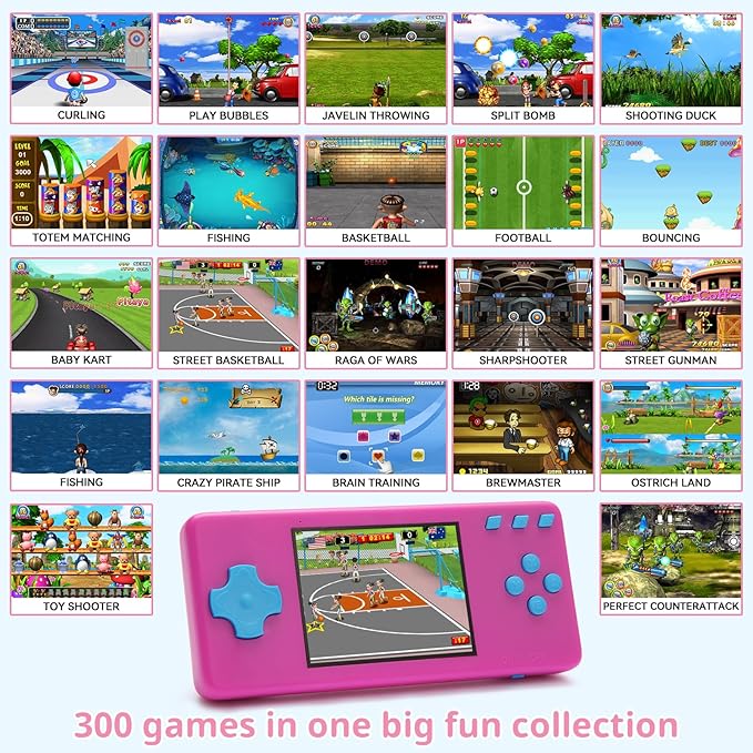 Handheld Game Console,Portable Video Game Console with Retro Games,3.2" Screen,Rechargeable Battery,Built-in Headphones and Built-in Bow Ultimate Kid Christmas Birthday Gift for Kids (Purple + Blue)
