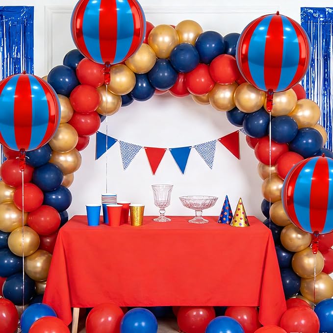 TONIFUL 8Pcs 22Inch Large Red Blue 4D Giant Round Foil Balloon 4D Metallic Mylar Sephere Balloons for Christmas New Year Birthday Party Graduation Wedding Bridal Shower Decoration Supplies