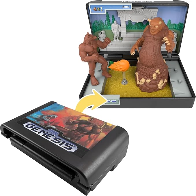 Altered Beast Retro Collectible Diorama – Mini Werewolf & Aggar Figures with Graveyard Boss Scene – SEGA Genesis Cartridge Collectible