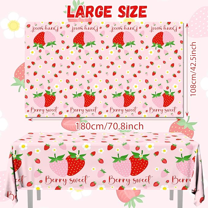 Strawberry Tablecloths Birthday Decorations, Plastic Berry Sweet Table Covers for Strawberry Party Decoration Berry Sweet Baby Shower Party Supplies