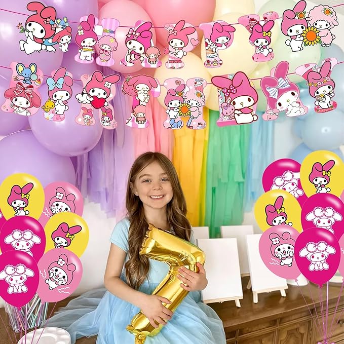 Melody Party Decorations,Melody Birthday Party Supplies Includes Banner- Cake Topper - 12 Cupcake Toppers - 18 Balloons
