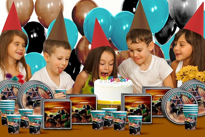 ATV Birthday Party Supplies Set - 4 Wheeler Birthday Party - Offroad Party Supplies - Racing Birthday Party Supplies | ATV Tableware Set Includes Plates, Napkins and Cups | Kit for 16