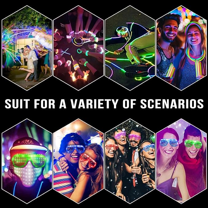 TURNMEON 125 Pack Glow in The Dark Party Supplies Light Up Party Favors with 100 Glow Sticks and 25 Led Glasses Shutter Shades Sunglasses Neon Glow Accessories Easter Basket Wedding Birthday Concert
