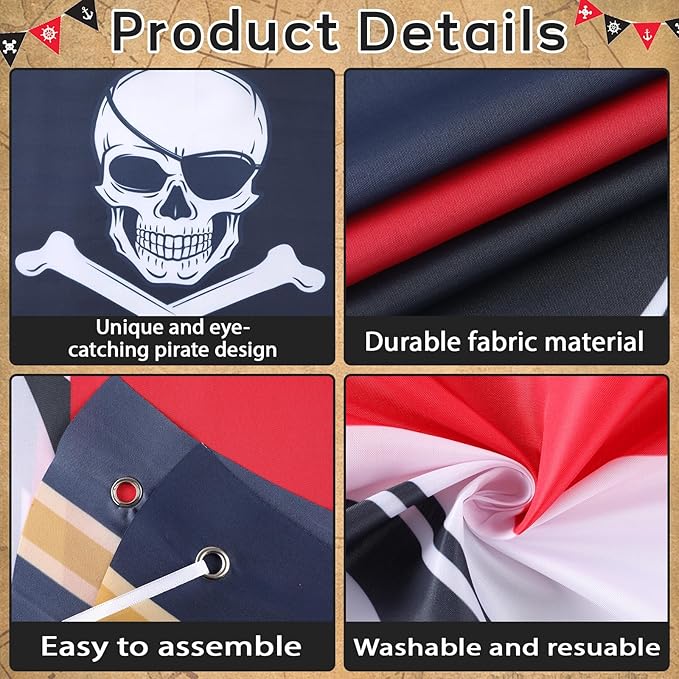 Pirate Party Porch Banner Pirate Theme Party Decorations Captain Hat Skull Door Hanging Banner Backdrop for Nautical Birthday Photo Booth Props Favor Supplies