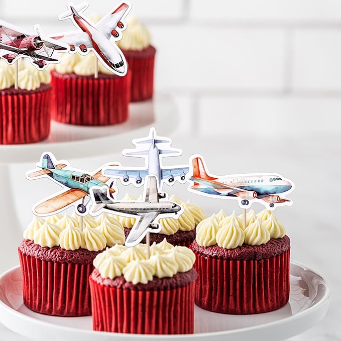 36 Pack Airplane Cupcake Toppers Glitter Plane Cupcake Picks for Baby Shower Aviation Fighter Theme Birthday Party Cake Decorations Supplies