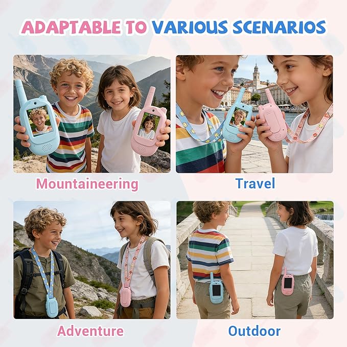 Video Walkie Talkies for Kids Rechargeable Kids Walkie Talkies 2 Pack for Girls Boys 500m/1640FT Range,4 Voice Mode,1000mAh Battery, Fun Toys Birthday Gifts for Boys Girls