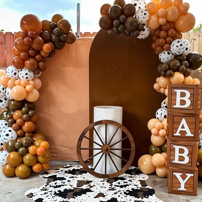 Cow Print Balloon Arch Kit,Nude Brown Apricot Tan Farm Balloons with Cow Print Balloon for Kids Boy Party Decorations Cowboy Baby Shower Farm Birthday Graduation Party Supplies