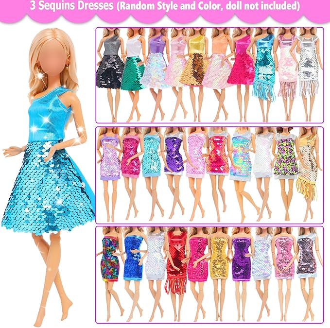 BJDBUS 11 Sets Doll Clothes 3 Sequins Dresses 4 Fashion Dresses and Floral Short Skirt 4 Casual Outfits Tops and Pants for 11.5 inch Girl Doll Clothing