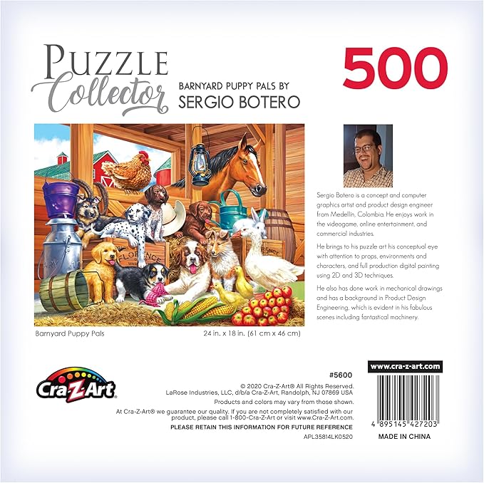 RoseArt - Puzzle Collector - Barnyard Puppy Pals - 500 Piece Jigsaw Puzzle for Adults