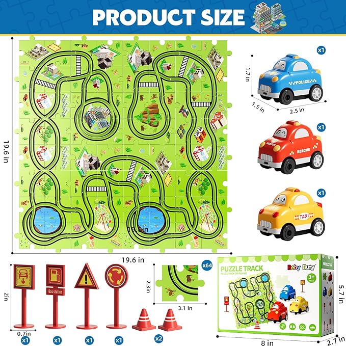 64PCS Puzzle Track Car Set Toys for Kids Boys, Toddler Toys Gifts for 3 4 5 Year Old, Floor Puzzle Tracks Car for Boys Ages 3-5 4-6, for 3 4 5 6 Year Old