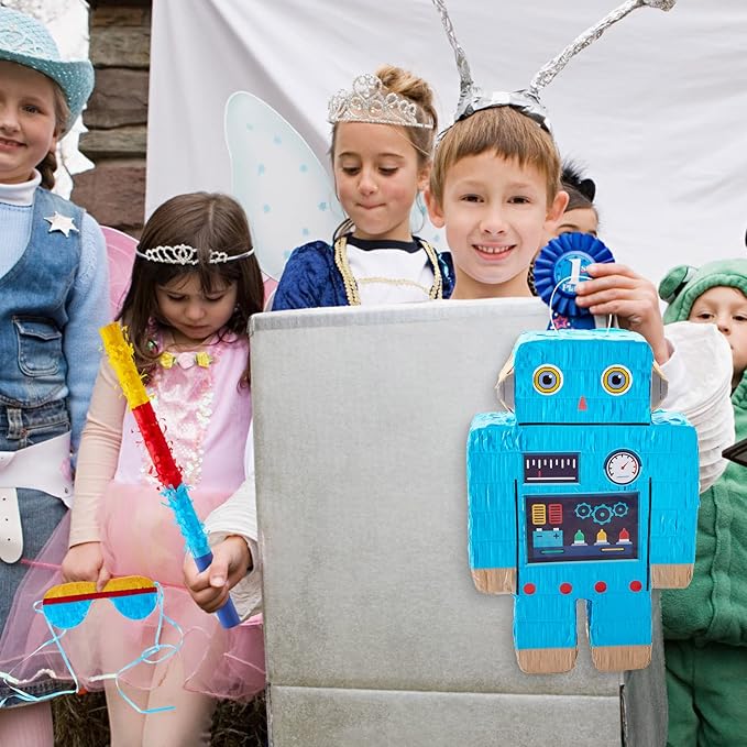 Robot Piñatas for Birthday Party Robot Party Piñata with Stick, Blindfold, Confetti for Adults Birthday Baby Shower Party Supplies