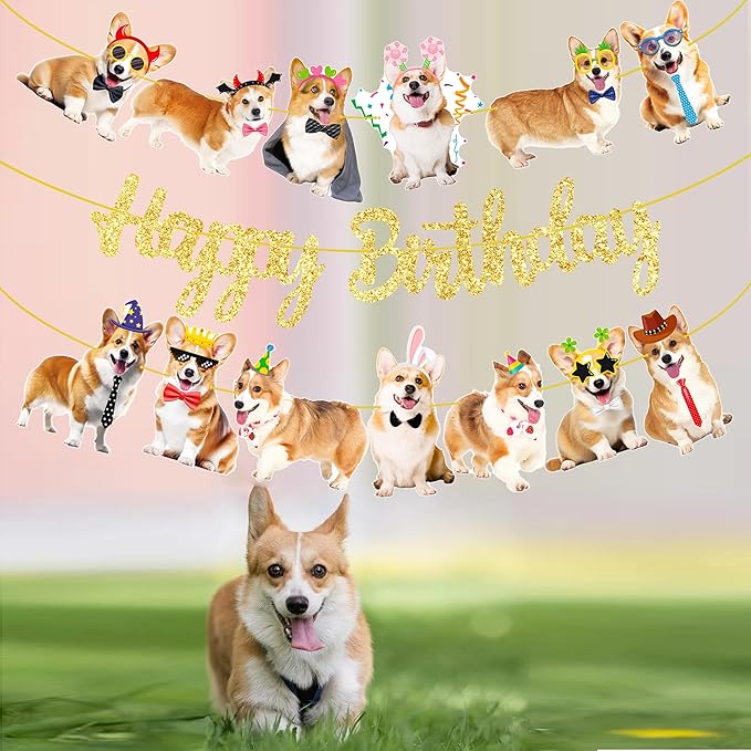 Corgi Birthday Party Banners 3Pcs Corgi Birthday Decorations Dog Banner Dog Party Decorations for Pet Puppy Baby Shower Supplies