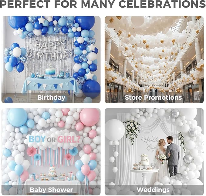 LovesTown 110PCS Latex Balloons Bulk, White Party Balloons with Ribbon 12" for DIY Crafts Birthday Baby Shower Wedding Party Decorations (Pack of 2)