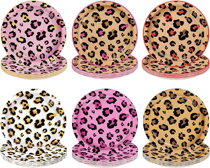60Pcs Cheetah Theme Paper Plates - 7'' Heavy Duty Jungle Animal theme Dessert Cake Paper Plates Disposable Leopard Party Platters for Girls Jungle Safari Wild Birthday Party Decorations