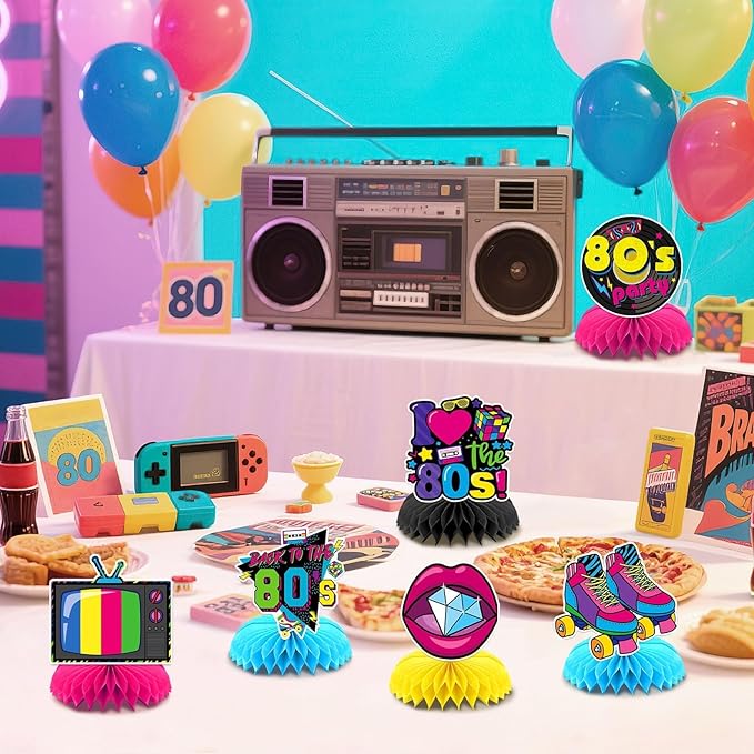 10 Pcs 80s Party Decorations, 1980s Table Honeycomb Centerpieces Back to the 80s Decor for Retro Party Photo Props Birthday Wedding Anniversary Favors Supplies
