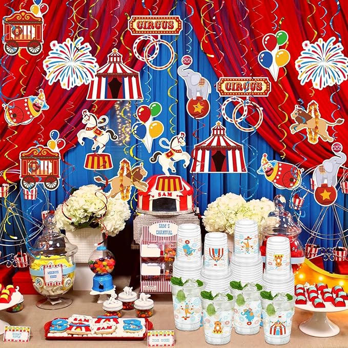 50Pcs Circus Cups, 12oz Circus Carnival Plastic Cups for Carnival Themed Party Favors Baby Shower Birthday Party Supplies Decorations