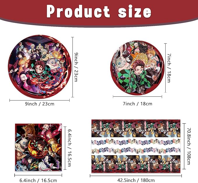 41Packs Demon Slayers Birthday Decorations Include 20 Plates, 20 Napkins and 1 Tablecover for De Slayers Birthday Party Supplies (bule3)