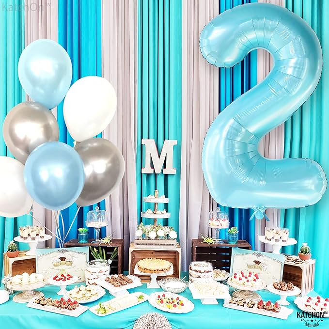 KatchOn Giant Light Blue Number 2 Balloon - 40 Inch | Light Blue 2 Balloon Number | Two Cool Birthday Party Decorations Boy | Light Blue 2nd Birthday Decorations for Boys