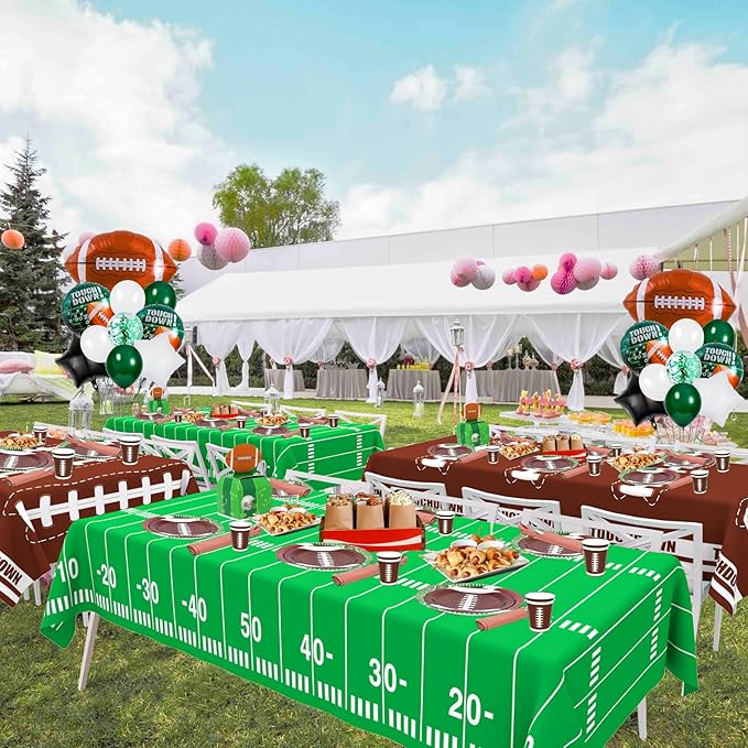 WNINK 4 Pack Football Tablecloth - Disposable Plastic Table Cover for Football Themed Party Games Decoration - 54 X 108 Inch