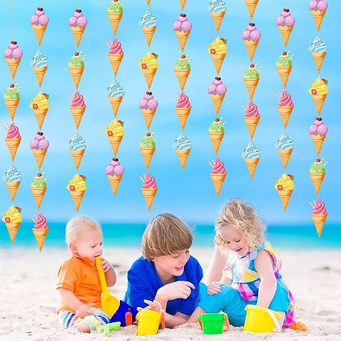 Duraaamo 8 Pack Ice Cream Party Banner Decorations Ice Cream Paper Garland Birthday Paper Hanging Cutouts for Theme Birthday Gender Reveal Party Supplies Decoration