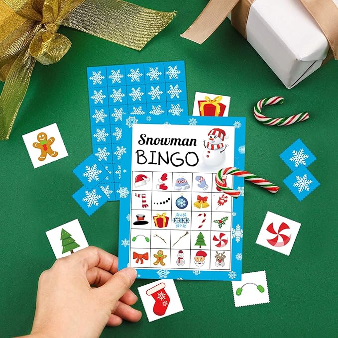 Christmas Bingo Game for Kids Adults, Snowman Bingo Cards 24 Players Winter Holiday Games Activities Christmas Crafts for Kids Family Large Group Party Favors Supplies Toys Gifts