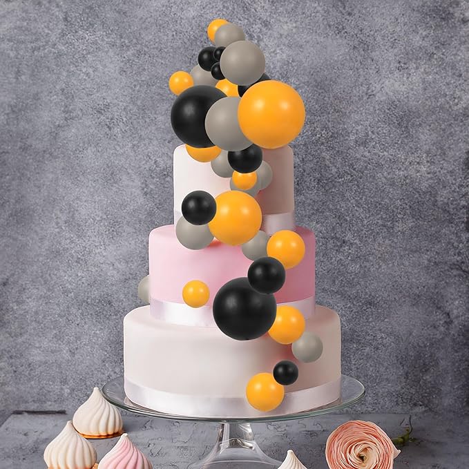 Gyufise 30Pcs Ball Cake Topper Mini Balloon Cupcake Toppers DIY Foam Ball Cake Insert Decoration for Wedding Anniversary Baby Shower Birthday Party Decorations Supplies Orange Dark Grey Black