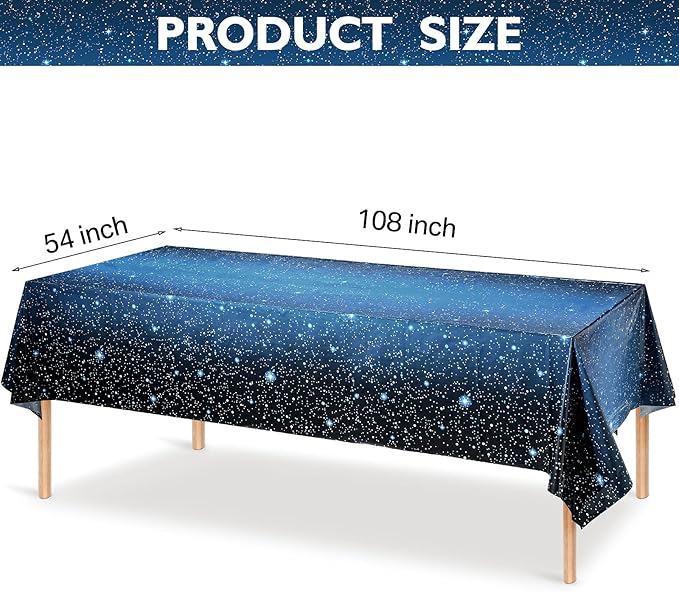 3 Pieces Space Tablecloth Starry Night Tablecloth Decorations Plastic Galaxy Table Cover Space Stars Theme Party Supplies for Birthday Home Decorations, 54 x 108 Inch