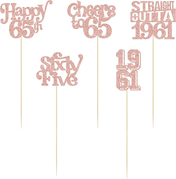 Gyufise 15Pcs Happy 65th Birthday Centerpiece Sticks Sixty Five Straight Outta 1961 Table Flower Centerpieces Sticks Cheers to 65 Decorations for 65th Birthday Party Supplies Rose Gold