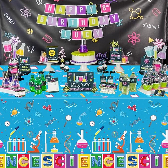 4 PCS Science Tablecloth Decorations Mad Scientist Theme Birthday Party Supplies Science Table Cover Rectangular  51 x 86in Laboratory Table Covers for Lab Party Decor