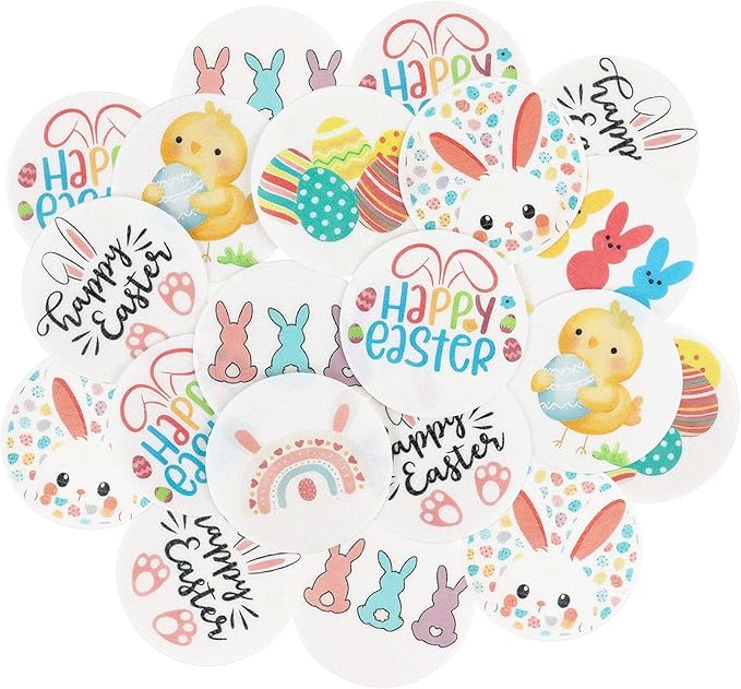 Ercadio 40pcs Edible Happy Easter Cupcake Topper Round Edible Easter Bunny Rabbit Ears Eggs Cupcake Picks For Easter Sunday Birthday Spring Baby Shower Party Cake Decorations Supplies