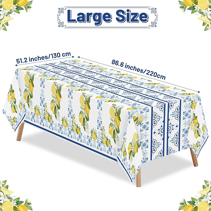 3-Pack Capri Lemon Table Cover Party Decoration Mediterranean Lemon Pattern Disposable Waterproof Decor Summer Spring Fruit Kid Birthday Dining Picnic Wedding