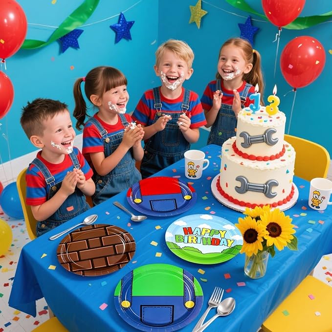 60Pcs Super Theme Brother Birthday Paper Plates 9" Heavy Duty Disposable Bros Theme Dessert Platters Cartoon Video Games Party Decorations Favors for Boys Kids Baby Shower Bro Birthday Party Supplies